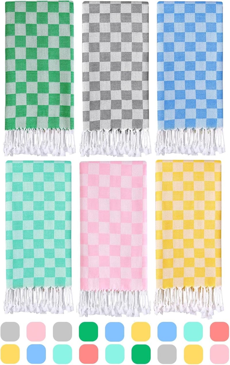 Antfuny 6 Packs Checkered Plaid Turkish Beach Towel Beach Blanket Sandproof Fast Drying Extra Large Palm Spring Cabo San Lucas Venice Trip Essentials Pueto Vallarta Nassau Cosaster Accessories Resort Key West - Image 1